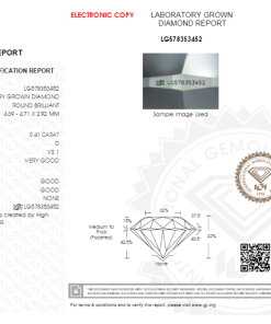 เพชรแท้ CVD เซอร์ IGI น้ำ 100 เกรด VS1 VG G G N 0.41 กะรัต (1CER33N)