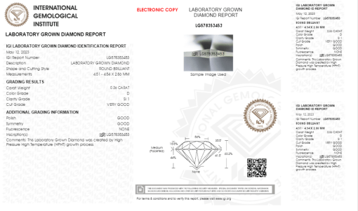 เพชรแท้ CVD เซอร์ IGI น้ำ 100 เกรด SI1 VG G G N 0.36 กะรัต (1CER34N)