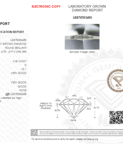 เพชรแท้ CVD เซอร์ IGI น้ำ 100 เกรด VS1 VG VG G N 0.42 กะรัต (1CER36N)