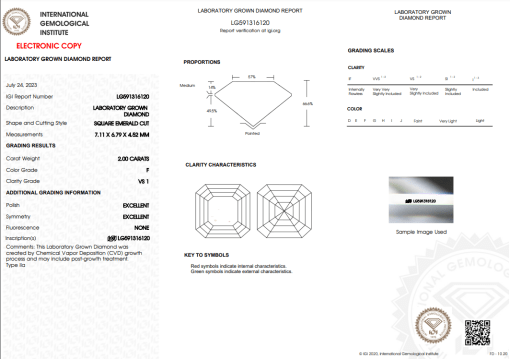 เพชรแท้ CVD เซอร์ IGI น้ำ 98 เกรด VS1 EX EX N 2.00 กะรัต (1CER64)