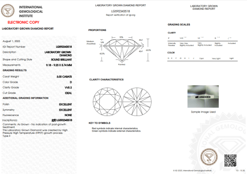 เพชรแท้ CVD เซอร์ IGI น้ำ 100 เกรด VVS2 H&A EX EX N 3.00 กะรัต (1CER146)