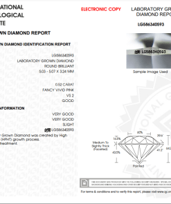 เพชรแท้ CVD เซอร์ IGI น้ำ PINK เกรด VS2 G VG VG N 0.52 กะรัต (1CER186)