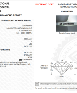 เพชรแท้ Lab Grown Diamond 0.58 กะรัต น้ำ 98 เกรด VS2 EX EX EX N พร้อมเซอร์ IGI (1CER258)