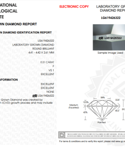 เพชรแท้ Lab Grown Diamond 0.31 กะรัต น้ำ 98 เกรด VS1 EX EX EX N พร้อมเซอร์ IGI (1CER352)