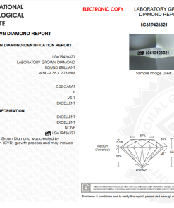 เพชรแท้ Lab Grown Diamond 0.32 กะรัต น้ำ 98 เกรด VS1 EX EX EX N พร้อมเซอร์ IGI (1CER353)