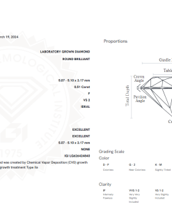 เพชรแท้ Lab Grown Diamond 0.51 กะรัต น้ำ 98 เกรด VS2 H&A EX EX N พร้อมเซอร์ IGI (1CER447)