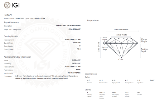 เพชรแท้ Lab Grown Diamond 1.00 กะรัต น้ำ 100 เกรด VS2 EX EX N พร้อมเซอร์ IGI (1CER517)