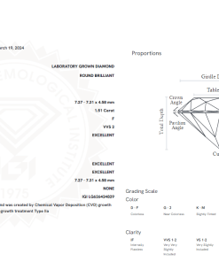 เพชรแท้ Lab Grown Diamond 1.51 กะรัต น้ำ 98 เกรด VVS2 EX EX EX N พร้อมเซอร์ IGI (1CER481)