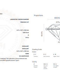 เพชรแท้ Lab Grown Diamond 0.52 กะรัต น้ำ 100 เกรด VVS2 EX EX N พร้อมเซอร์ IGI (1CER612)