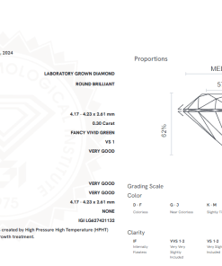 เพชรแท้ Lab Grown Diamond 0.30 กะรัต น้ำ GREEN เกรด VS1 VG VG VG N พร้อมเซอร์ IGI (1CER601)