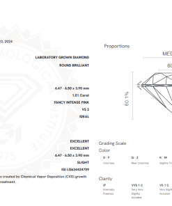 เพชรแท้ Lab Grown Diamond 1.01 กะรัต น้ำ PINK เกรด VS2 H&A EX EX N พร้อมเซอร์ IGI (1CER598)