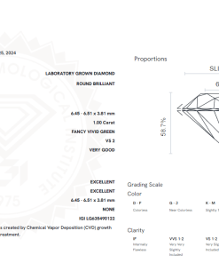 เพชรแท้ Lab Grown Diamond 1.00 กะรัต น้ำ GREEN เกรด VS2 VG EX EX N พร้อมเซอร์ IGI (1CER599)