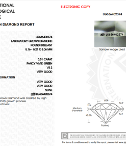 เพชรแท้ Lab Grown Diamond 0.51 กะรัต น้ำ GREEN เกรด VS2 VG VG VG N พร้อมเซอร์ IGI (1CER616)