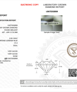 เพชรแท้ Lab Grown Diamond 0.35 กะรัต น้ำ BLUE เกรด VS2 H&A VG VG N พร้อมเซอร์ IGI (1CER620)