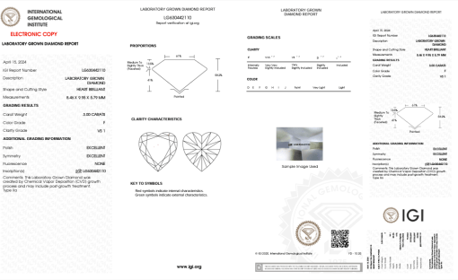 เพชรแท้ Lab Grown Diamond 3.00 กะรัต น้ำ 98 เกรด VS1 EX EX N พร้อมเซอร์ IGI (1CER623)