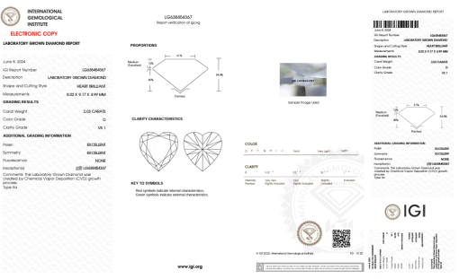 เพชรแท้ Lab Grown Diamond 2.03 กะรัต น้ำ 100 เกรด VS1 EX EX N พร้อมเซอร์ IGI (1CER624)