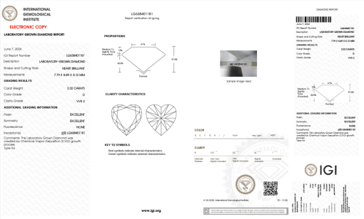 เพชรแท้ Lab Grown Diamond 2.02 กะรัต น้ำ 100 เกรด VVS2 EX EX N พร้อมเซอร์ IGI (1CER625)