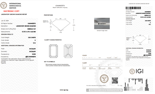 เพชรแท้ Lab Grown Diamond 3.02 กะรัต น้ำ 100 เกรด VS2 EX EX N พร้อมเซอร์ IGI (1CER747)