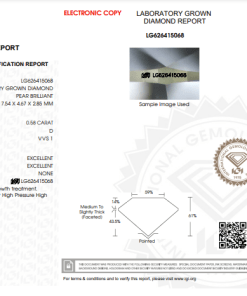 เพชรแท้ Lab Grown Diamond 0.58 กะรัต น้ำ 100 เกรด VVS1 EX EX N พร้อมเซอร์ IGI (1CER754)