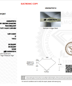 เพชรแท้ Lab Grown Diamond 0.59 กะรัต น้ำ 100 เกรด VVS2 EX EX N พร้อมเซอร์ IGI (1CER755)