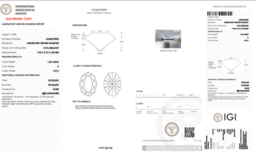 เพชรแท้ Lab Grown Diamond 1.02 กะรัต น้ำ 100 เกรด VVS2 EX EX N พร้อมเซอร์ IGI (1CER758)