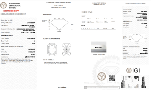 เพชรแท้ Lab Grown Diamond 3.02 กะรัต น้ำ 100 เกรด VS2 EX EX N พร้อมเซอร์ IGI (1CER763)