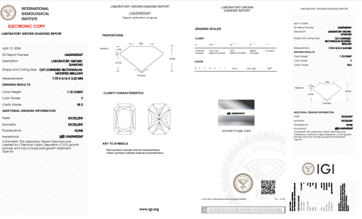 เพชรแท้ Lab Grown Diamond 1.10 กะรัต น้ำ 98 เกรด VS2 EX EX N พร้อมเซอร์ IGI (1CER766)