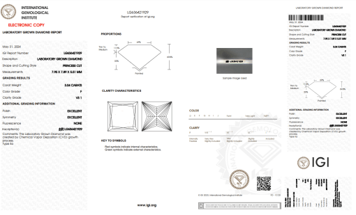 เพชรแท้ Lab Grown Diamond 3.04 กะรัต น้ำ 98 เกรด VS1 EX EX N พร้อมเซอร์ IGI (1CER770)