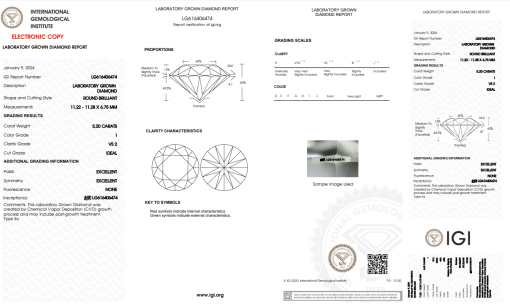 เพชรแท้ Lab Grown Diamond 5.20 กะรัต น้ำ 95 เกรด VS2 H&A EX EX N พร้อมเซอร์ IGI (1CER772)