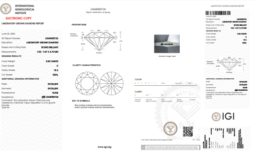 เพชรแท้ Lab Grown Diamond 3.08 กะรัต น้ำ 100 เกรด VS2 H&A EX EX N พร้อมเซอร์ IGI (1CER785)