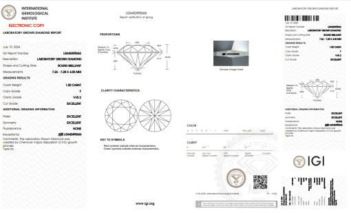 เพชรแท้ Lab Grown Diamond 1.50 กะรัต น้ำ 98 เกรด VVS2 H&A EX EX N พร้อมเซอร์ IGI (1CER803)