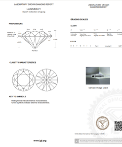 เพชรแท้ Lab Grown Diamond 1.00 กะรัต น้ำ 100 เกรด VVS2 EX EX EX N พร้อมเซอร์ IGI (1CER813)