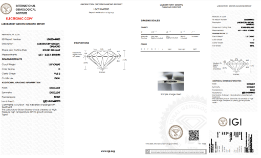 เพชรแท้ Lab Grown Diamond 1.07 กะรัต น้ำ 100 เกรด VVS2 H&A EX EX N พร้อมเซอร์ IGI (1CER817)