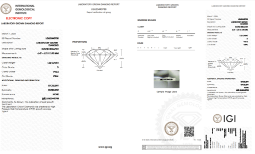 เพชรแท้ Lab Grown Diamond 1.02 กะรัต น้ำ 100 เกรด VVS2 H&A EX EX N พร้อมเซอร์ IGI (1CER820)