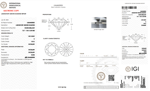 เพชรแท้ Lab Grown Diamond 1.50 กะรัต น้ำ 100 เกรด VVS2 EX EX EX N พร้อมเซอร์ IGI (1CER825)