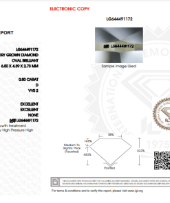 เพชรแท้ Lab Grown Diamond 0.50 กะรัต น้ำ 100 เกรด VVS2 EX EX N พร้อมเซอร์ IGI (1CER761)