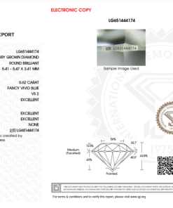 เพชรแท้ Lab Grown Diamond 0.62 กะรัต น้ำ BLUE เกรด VS2 EX EX EX N พร้อมเซอร์ IGI (1CER845)