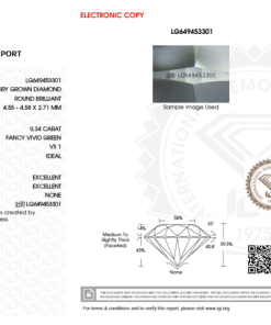 เพชรแท้ Lab Grown Diamond 0.34 กะรัต น้ำ GREEN เกรด VS1 ID EX EX N พร้อมเซอร์ IGI (1CER851)