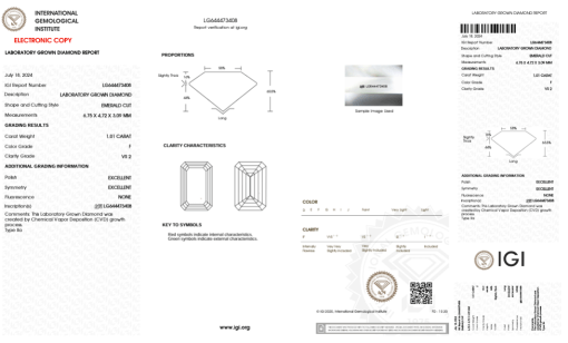 เพชรแท้ Lab Grown Diamond 1.01 กะรัต น้ำ 98 เกรด VS2 EX EX N พร้อมเซอร์ IGI (1CER854)