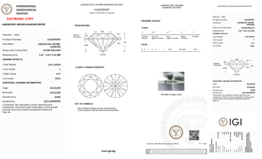 เพชรแท้ Lab Grown Diamond 3.00 กะรัต น้ำ 98 เกรด VS2 ID EX EX N พร้อมเซอร์ IGI (1CER1005)