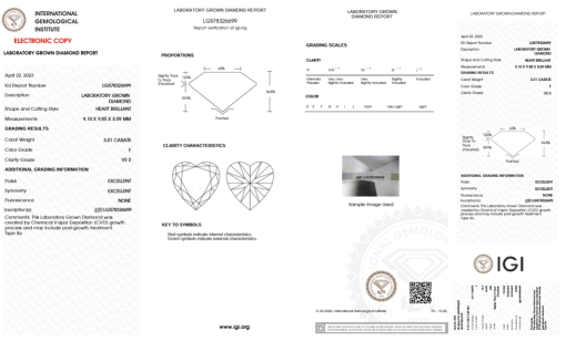 เพชรแท้ Lab Grown Diamond 3.01 กะรัต น้ำ 98 เกรด VS2 EX EX N พร้อมเซอร์ IGI (1CER856)