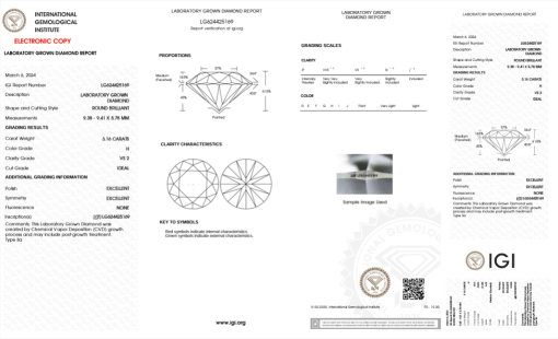 เพชรแท้ Lab Grown Diamond 3.16 กะรัต น้ำ 96 เกรด VS2 ID EX EX N พร้อมเซอร์ IGI (1CER1001)