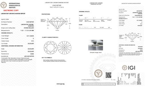 เพชรแท้ Lab Grown Diamond 5.01 กะรัต น้ำ 100 เกรด VS2 EX EX EX N พร้อมเซอร์ IGI (1CER888)