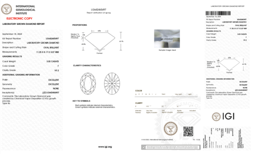 เพชรแท้ Lab Grown Diamond 3.00 กะรัต น้ำ 98 เกรด VS2 EX EX N พร้อมเซอร์ IGI (1CER865)