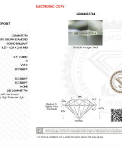 เพชรแท้ Lab Grown Diamond 0.31 กะรัต น้ำ 100 เกรด VVS2 EX EX EX N พร้อมเซอร์ IGI (1CER943)