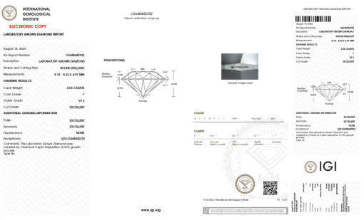 เพชรแท้ Lab Grown Diamond 2.03 กะรัต น้ำ 98 เกรด VS2 EX EX EX N พร้อมเซอร์ IGI (1CER900)