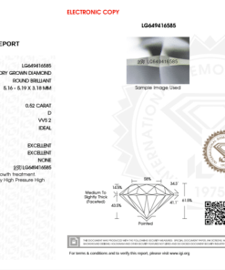 เพชรแท้ Lab Grown Diamond 0.52 กะรัต น้ำ 100 เกรด VVS2 ID EX EX N พร้อมเซอร์ IGI (1CER932)