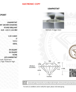 เพชรแท้ Lab Grown Diamond 0.30 กะรัต น้ำ 100 เกรด VVS2 ID EX EX N พร้อมเซอร์ IGI (1CER938)