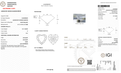 เพชรแท้ Lab Grown Diamond 3.01 กะรัต น้ำ 100 เกรด VS2 EX EX N พร้อมเซอร์ IGI (1CER857)