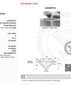 เพชรแท้ Lab Grown Diamond 0.52 กะรัต น้ำ 100 เกรด VVS2 EX EX EX N พร้อมเซอร์ IGI (1CER929)